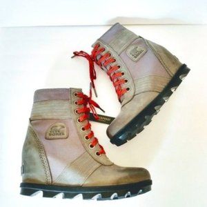 Sorel Lexi Wedge Ankle Booties Quarry Leather 8.5